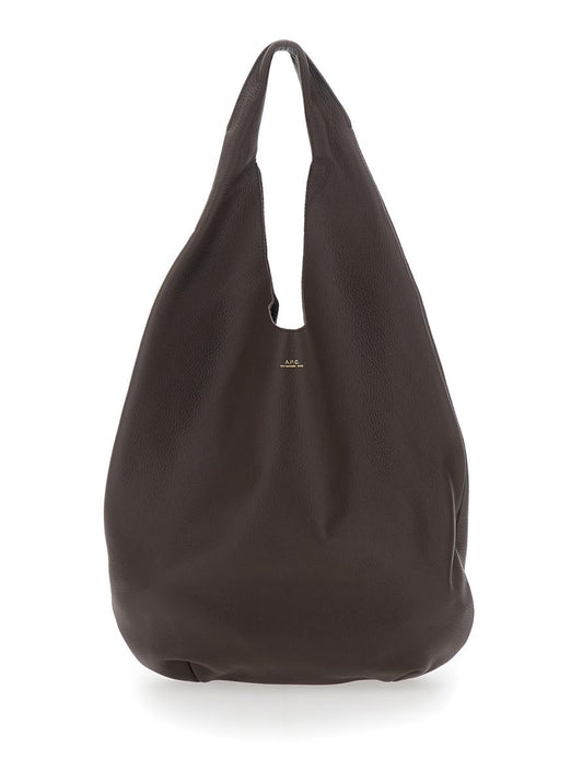 'Le Neige' Brown Shoulder Bag With Embossed Logo On The Front In Hammered Leather Woman