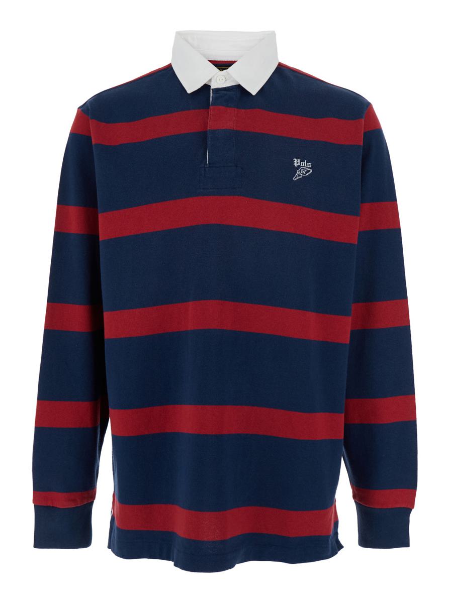 "Rugby" Multicolor Polo Shirt With Logo Embroidery On The Front And All-Over Striped Motif In Cotton Man