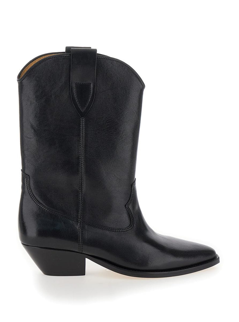 'Duetro' Black Ankle Boots With Western Heel In Leather Woman
