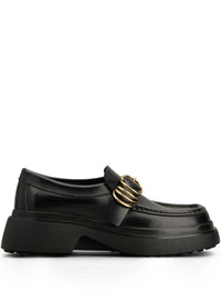 Tod'S Leather Chunky Loafers With Metal Buckle And Rings Shoes