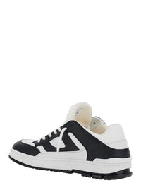 'Area Lo' Black And White Low Top Sneakers With Laminated Leather In Leather Blend Man