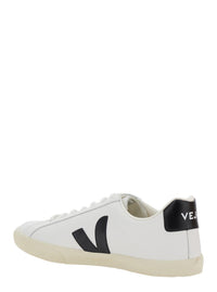 'Esplar' White Low Top Sneakers With Contrasting Heel With Logo Lettering And Logo Patch On The Side In Leather Unisex