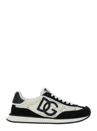 Black And White Low Top With Lace Details And Dg Patch On The Side In Fabric And Suede Blend Woman