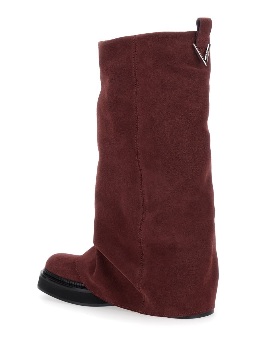 'Robin' Bordeaux Combat Boots With Pull-On Tab In Suede Woman