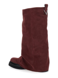 'Robin' Bordeaux Combat Boots With Pull-On Tab In Suede Woman