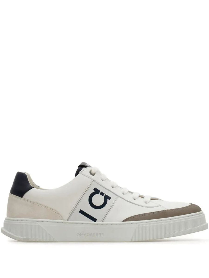 Salvatore Ferragamo Alaska Leather And Suede Sneaker With Gancini Detail Shoes