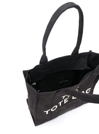 'The Large Tote' Black Tote Bag With Contrasting Logo Print In Cotton Black Woman