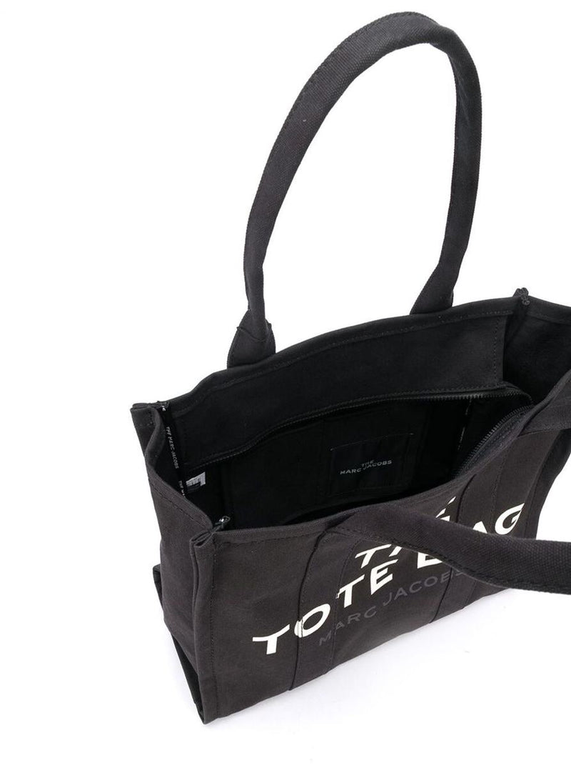 'The Large Tote' Black Tote Bag With Contrasting Logo Print In Cotton Black Woman