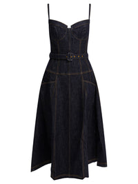 Self-Portrait Denim Flared Midi Dress