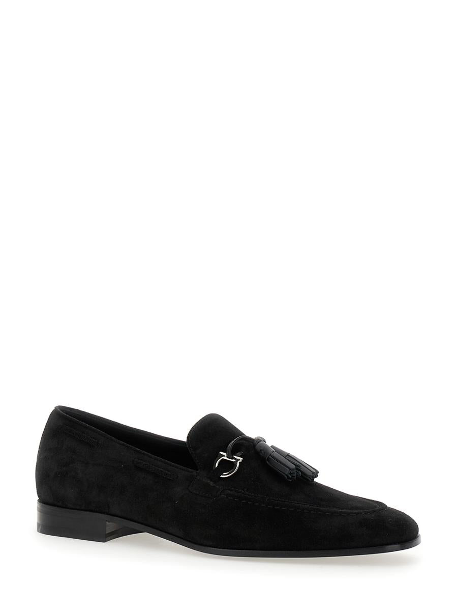 'Besile 2' Black Loafers With Gancini And Cord Detail In Suede Man