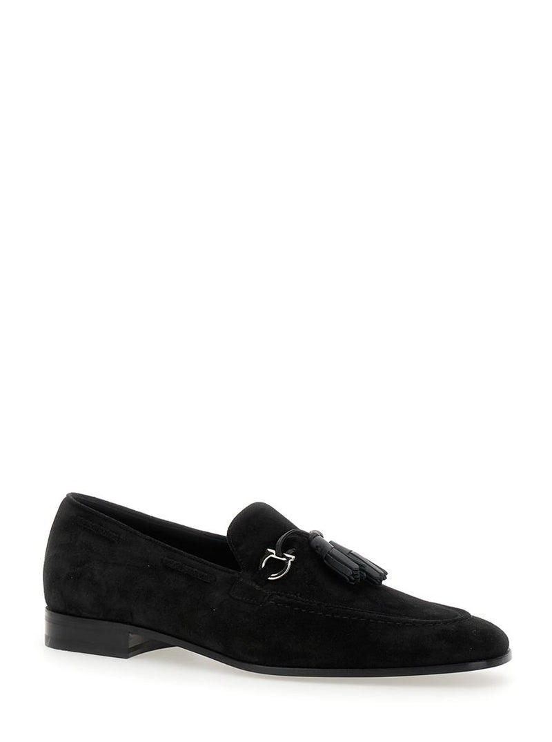 'Besile 2' Black Loafers With Gancini And Cord Detail In Suede Man