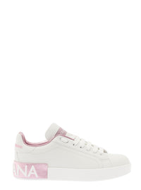 'Portofino' White And Pink Low Top Sneakers With Logo In Leather Woman