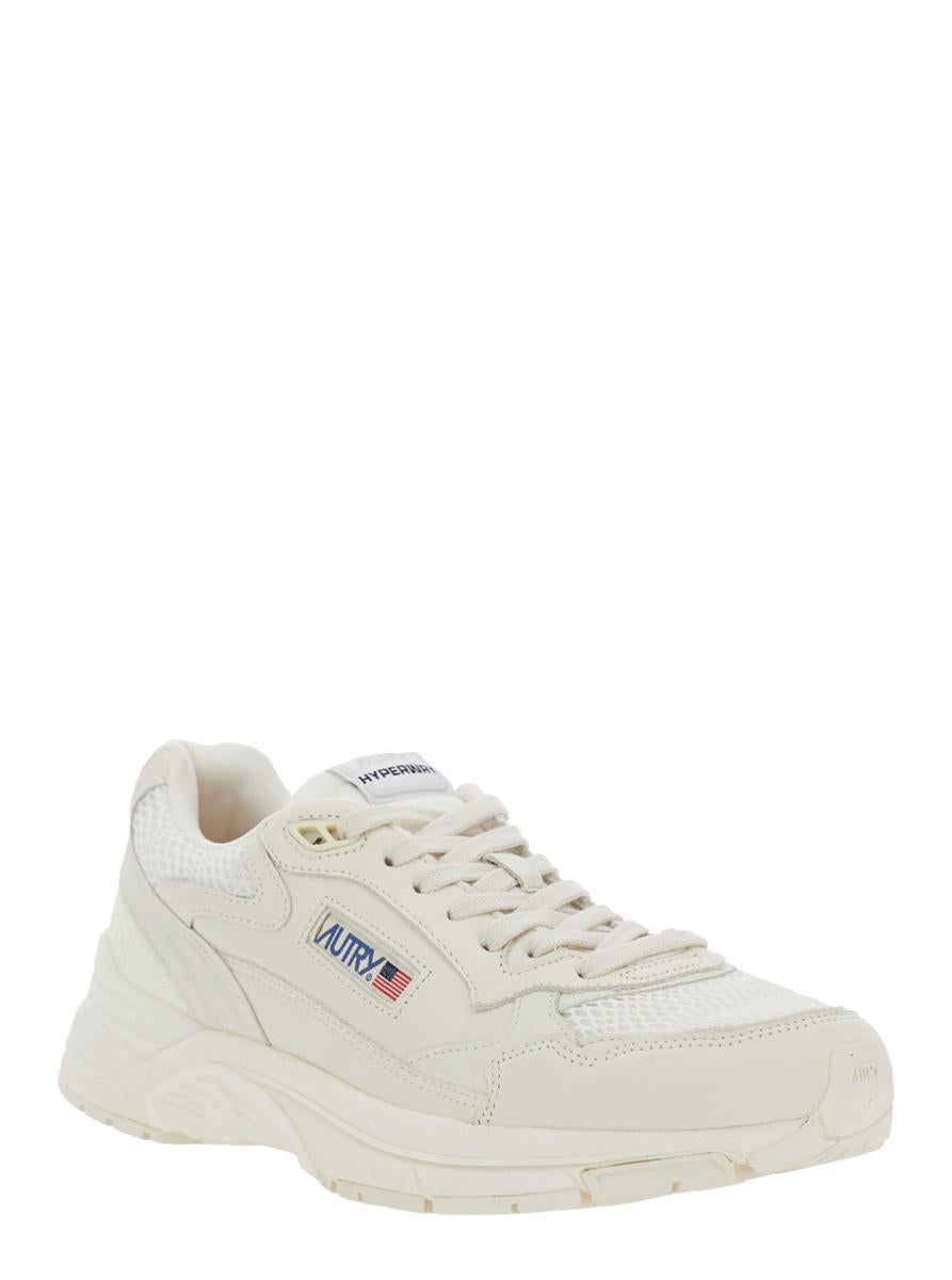 'Hyperway' White Low Top Sneakers With Logo Patch On Tongue And Side In Tech Fabric Man