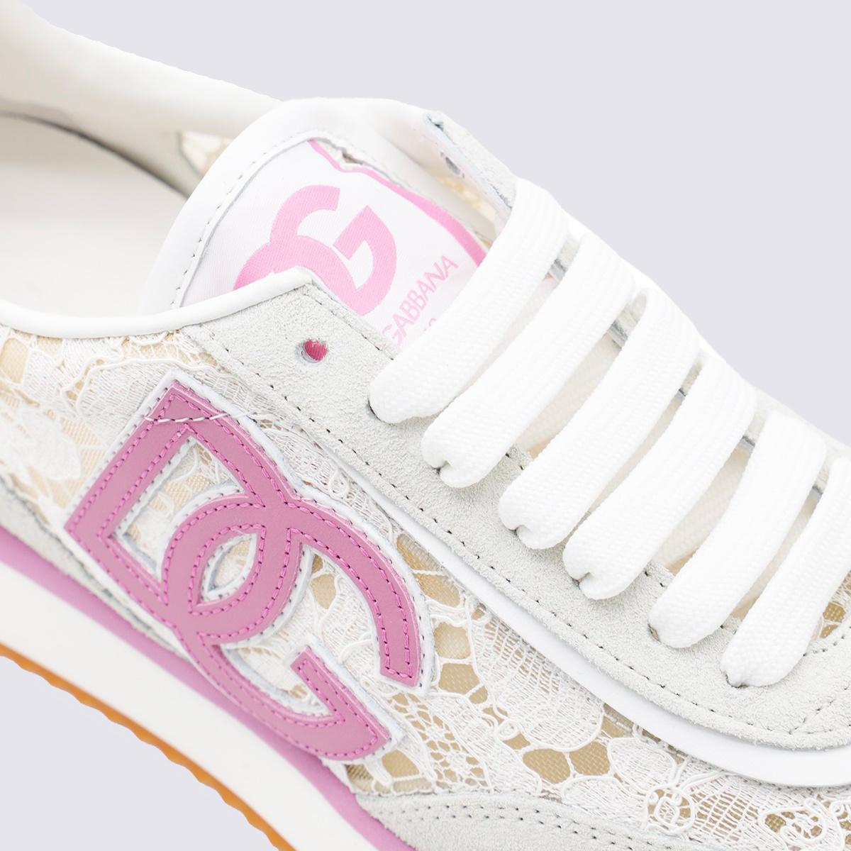Dolce & Gabbana White And Pink Dg Cushion Sneakers