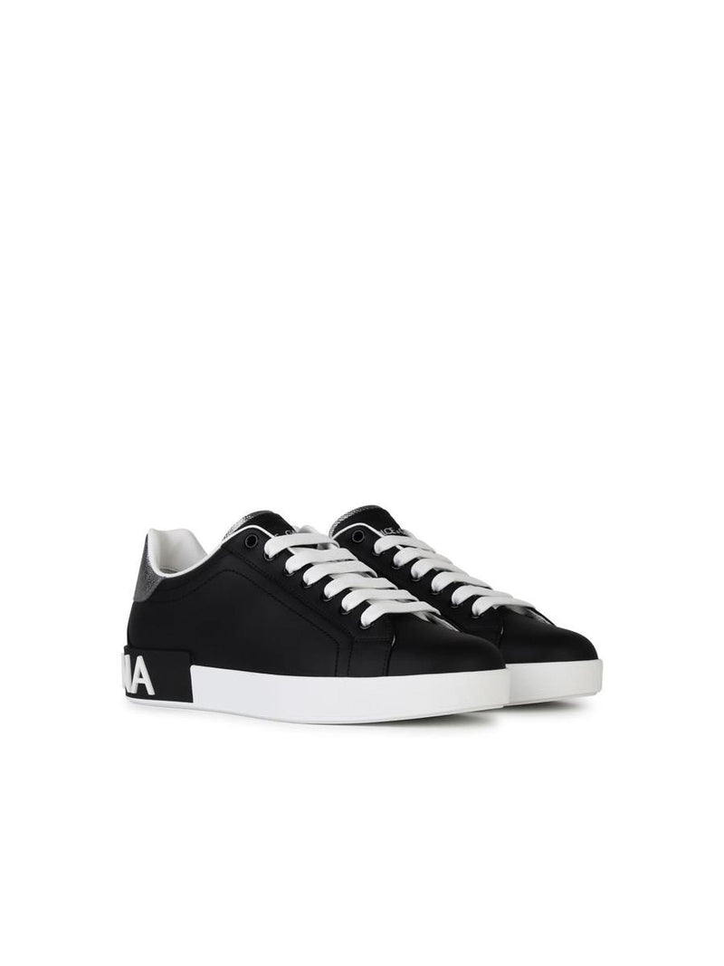 Dolce & Gabbana 'Portofino' Black Leather Sneakers