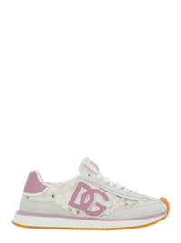 White Low Top With Lace Details And Dg Patch On The Side In Fabric And Suede Blend Woman