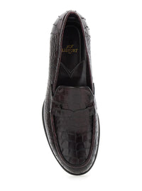 'Luisiana' Bordeaux Loafers With Embossed Crocodile Effect In Leather Man