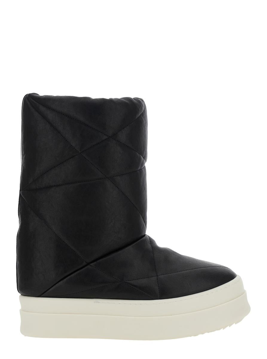 Black Down Filled And Quilted Ankle Boots In Leather Man