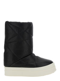 Black Down Filled And Quilted Ankle Boots In Leather Man