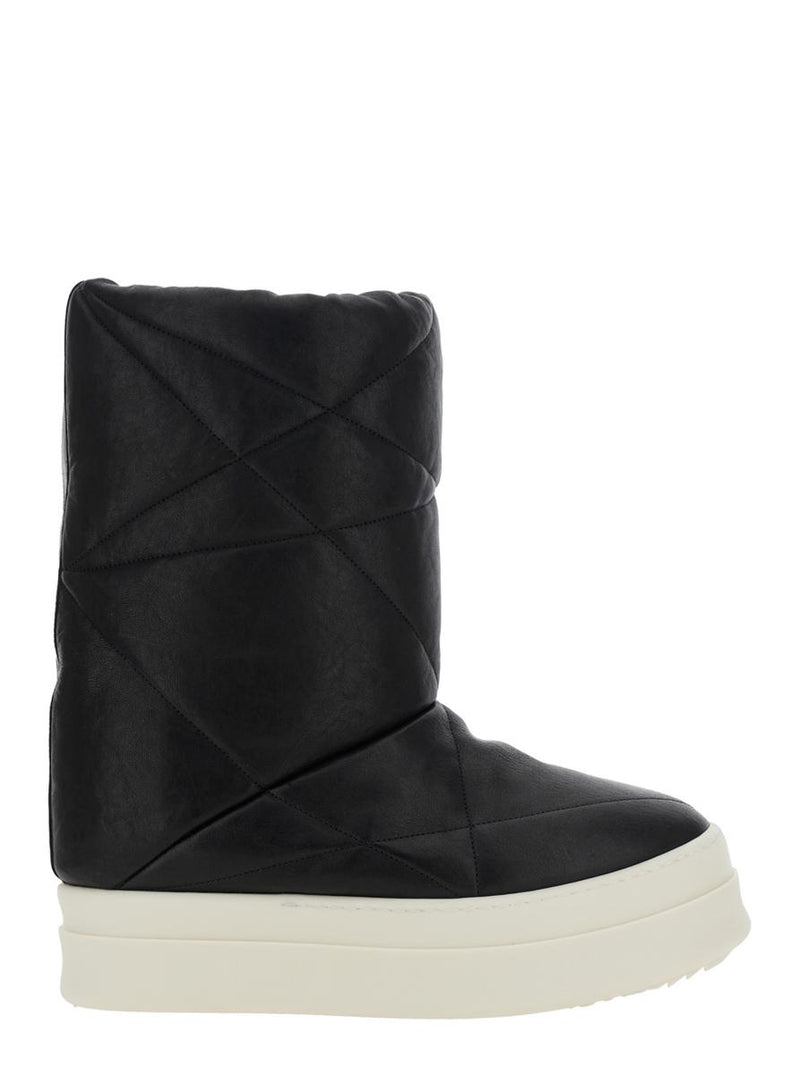 Black Down Filled And Quilted Ankle Boots In Leather Man