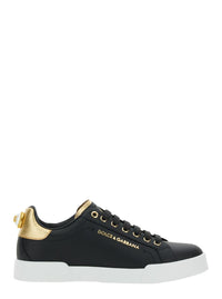 Black Low Top Sneakers With Logo Lettering On The Tongue And Logo Detail On The Heel In Leather Woman