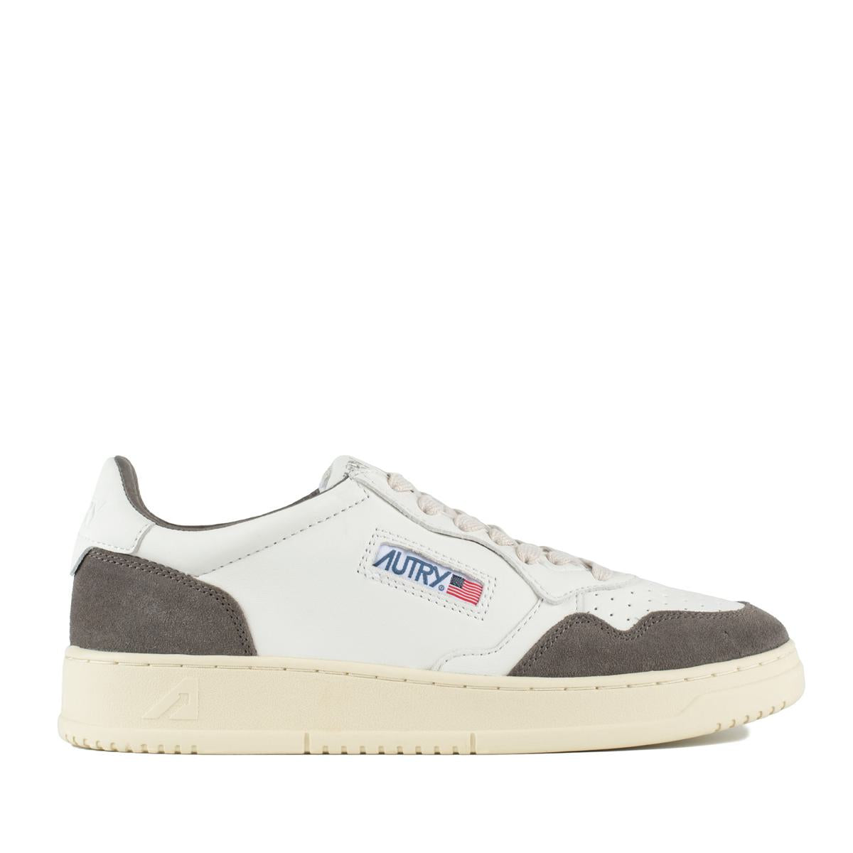 Autry Medalist Low Sneakers In White Leather And Suede Morel