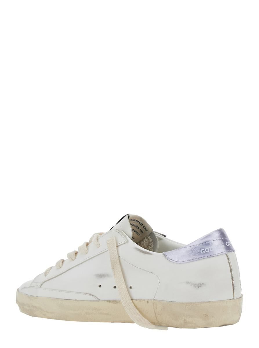 'Superstar' White Low Top Sneakers With Glittered Star Patch And Laminated Heel With Logo Lettering In Leather Woman