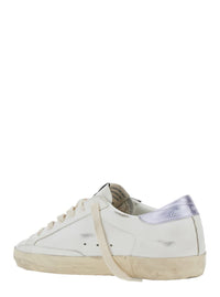 'Superstar' White Low Top Sneakers With Glittered Star Patch And Laminated Heel With Logo Lettering In Leather Woman