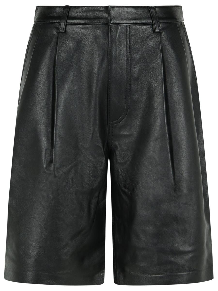 Michael Kors Black Pleated Leather Bermuda Shorts