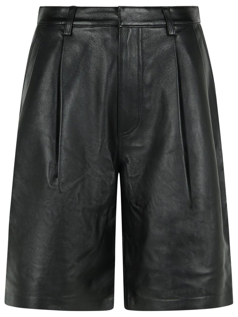 Michael Kors Black Pleated Leather Bermuda Shorts