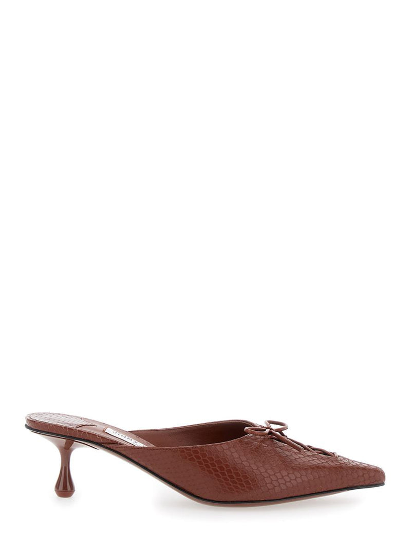 'Scarlett' Brown Mules Wirh Sculpted Heel And Snakeskin Effect In Leather Woman