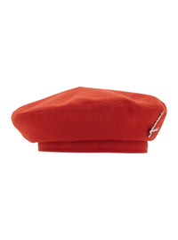 Red Hat With Flat Crown And Logo Plaque On The Side In Wool Woman