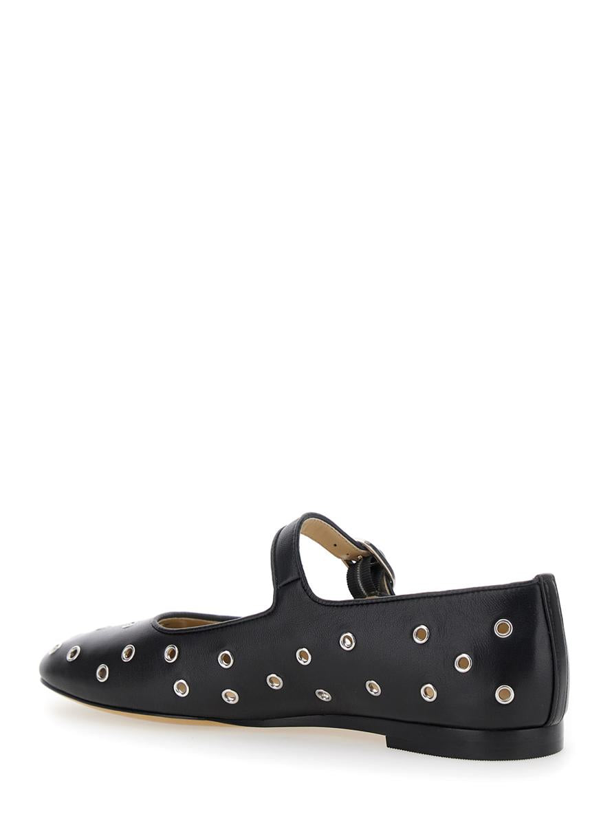 'Mary Jane' Black Ballerinas With Eyelets In Leather Woman