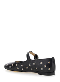 'Mary Jane' Black Ballerinas With Eyelets In Leather Woman