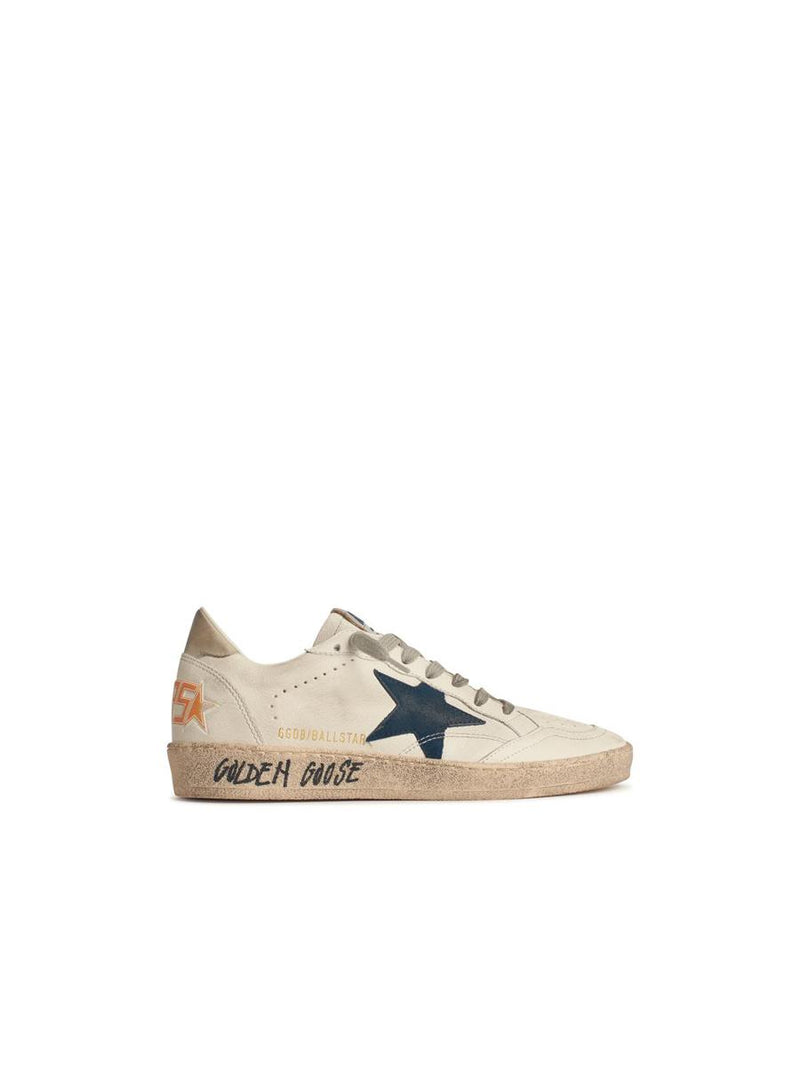 Golden Goose White Leather Ball-Star With Blue Suede Star And Ivory Heel