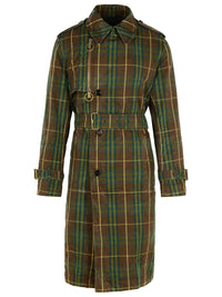 Burberry 'Check' Dark Green Cotton Trench Coat