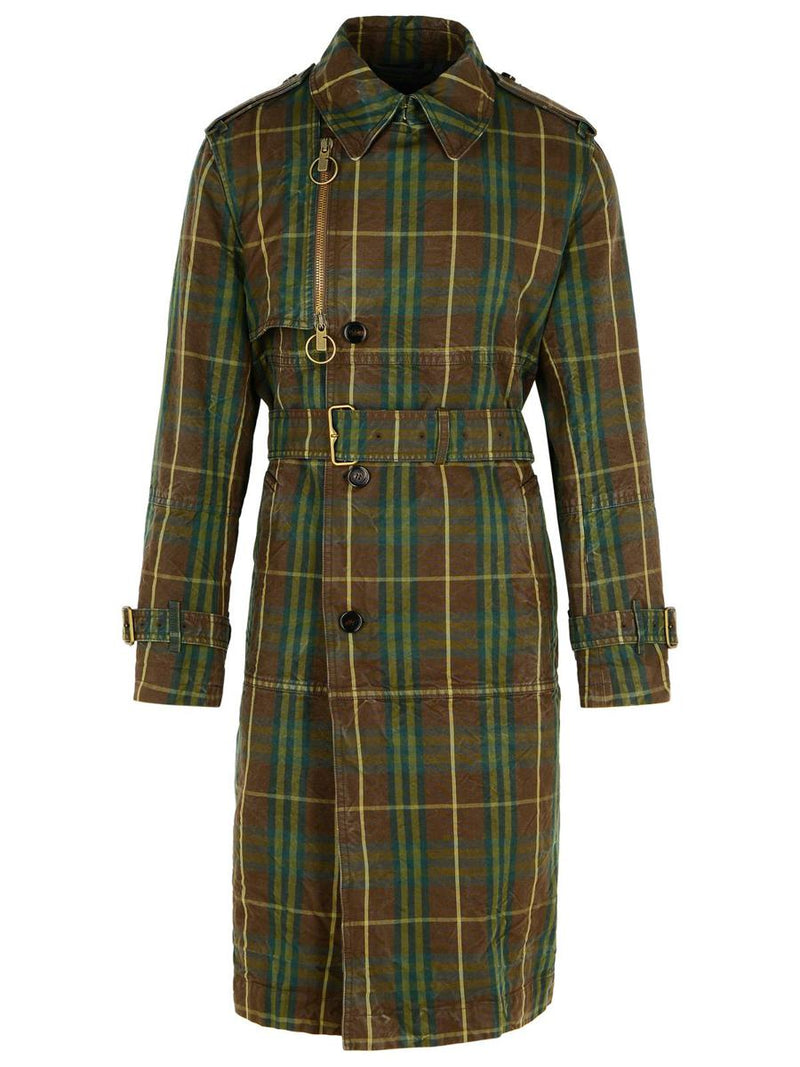 Burberry 'Check' Dark Green Cotton Trench Coat