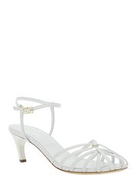 White Heeled Sandals With Cage Design In Leather Woman