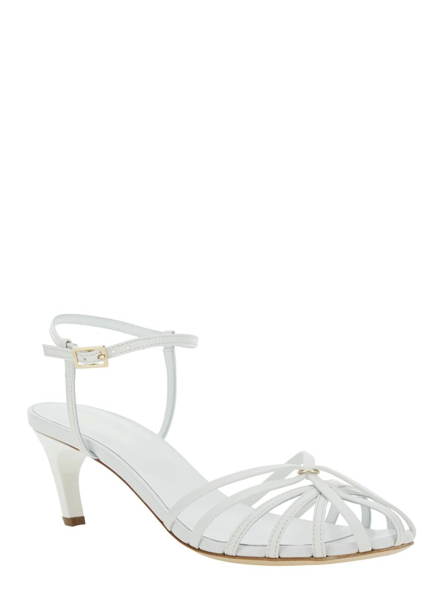 White Heeled Sandals With Cage Design In Leather Woman