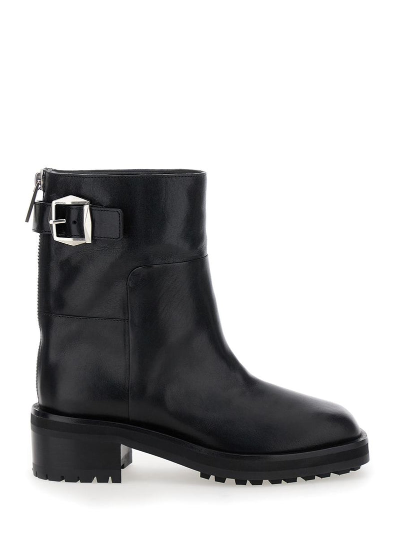 'Brooklyn' Black Ankle Boots With Buckle In Smooth Leather Woman