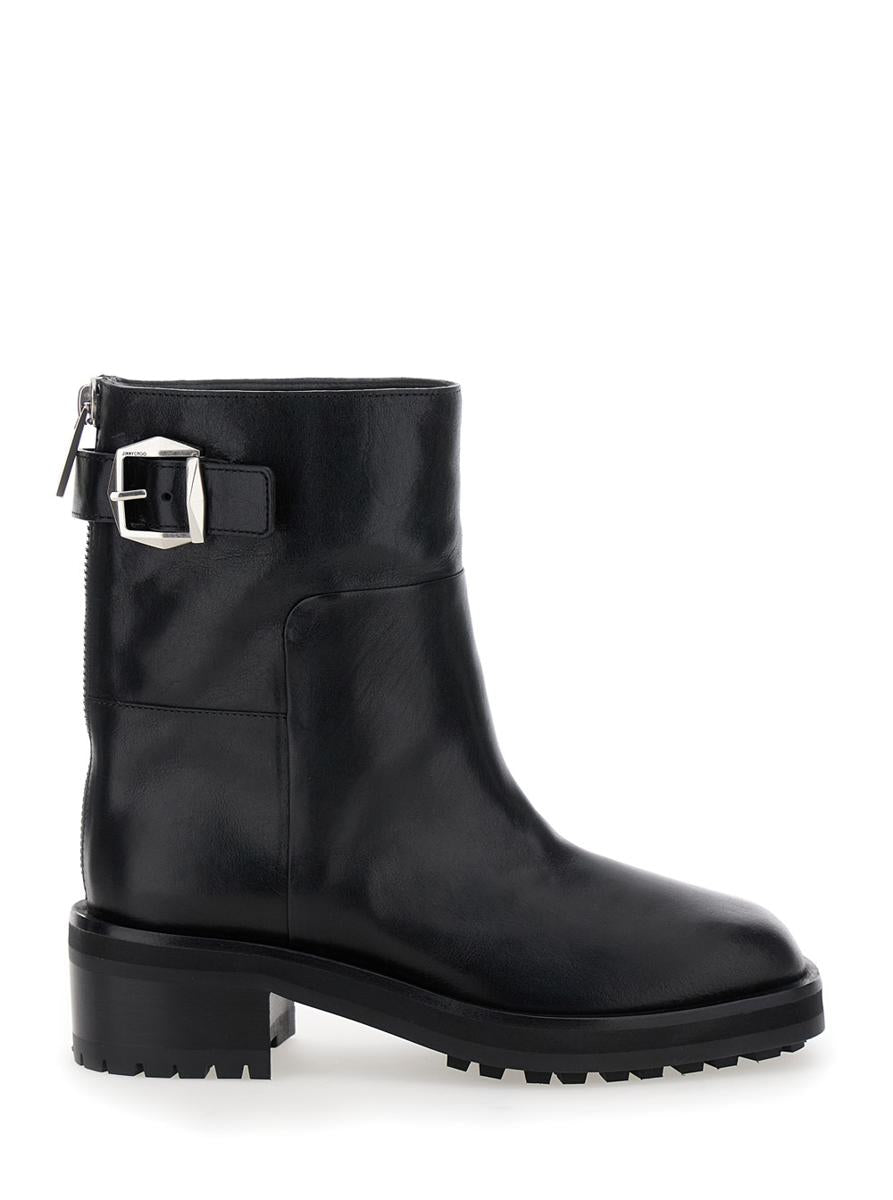 'Brooklyn' Black Ankle Boots With Buckle In Smooth Leather Woman