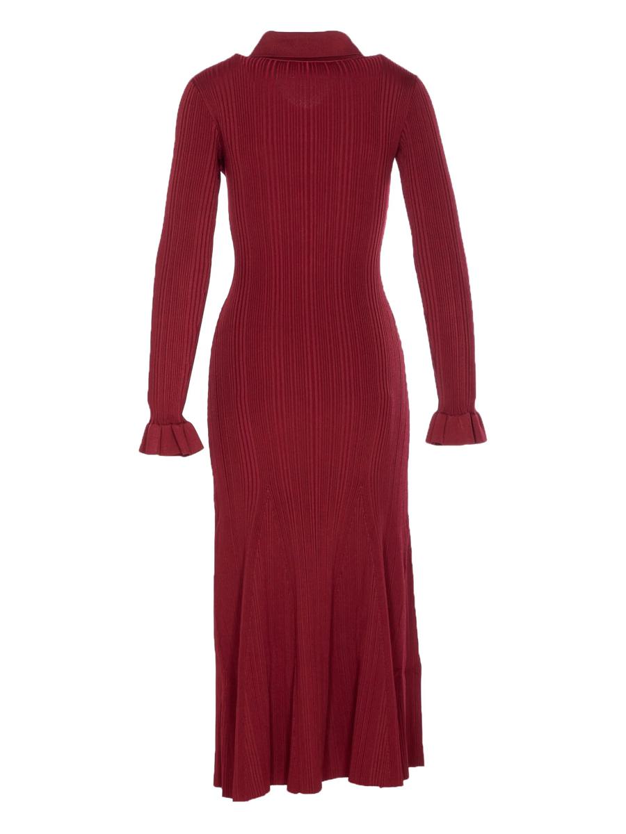 Self-Portrait Burgundy Ribbed Knit Midi Dress Clothing
