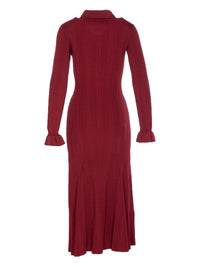 Self-Portrait Burgundy Ribbed Knit Midi Dress Clothing