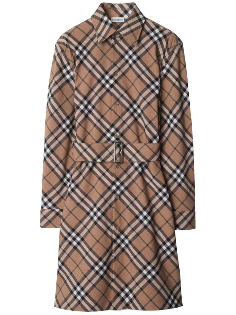 Burberry Check Wool Blend Chemisier Dress