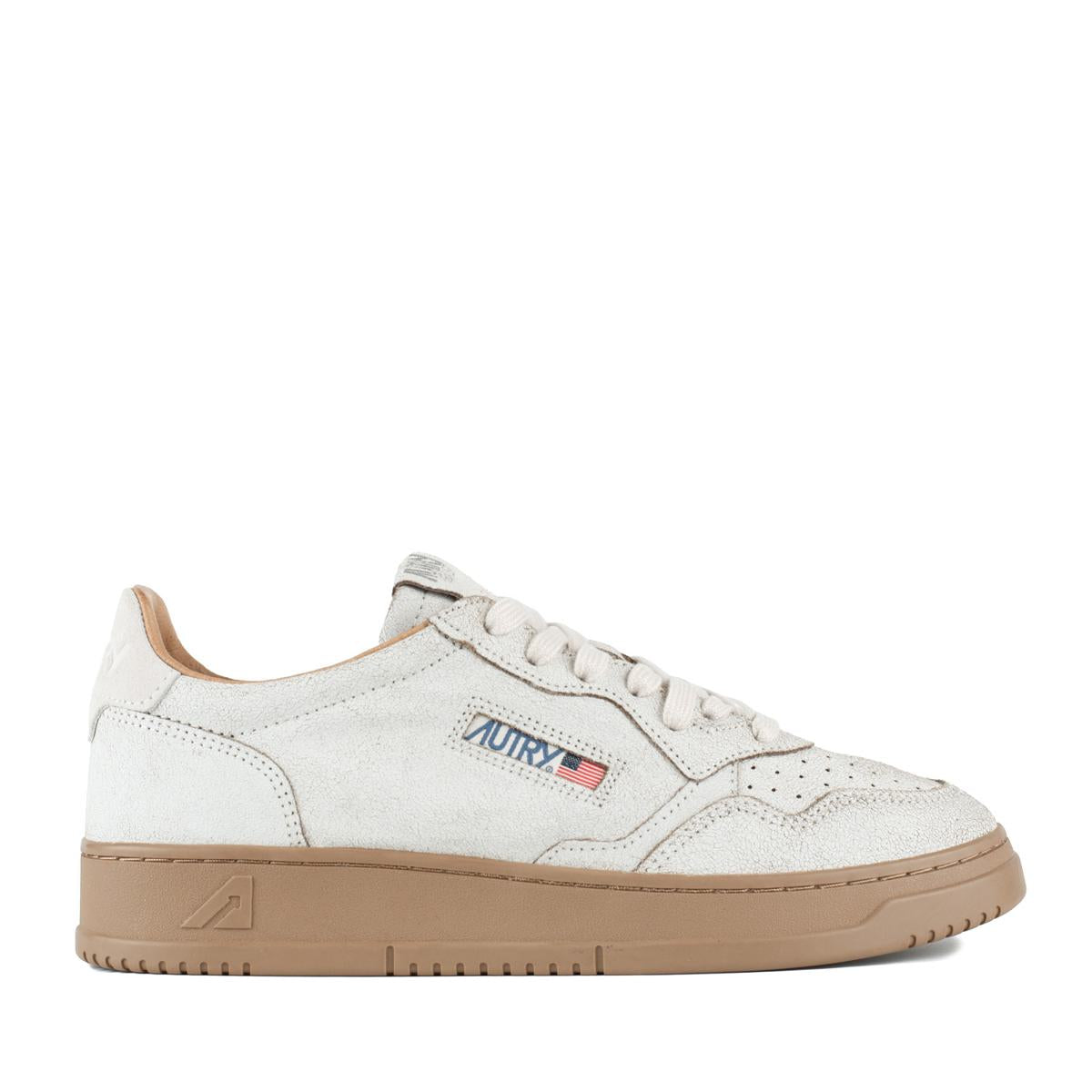 Autry White And Tobacco Brown Scraped Effect Suede Medalist Low Sneakers