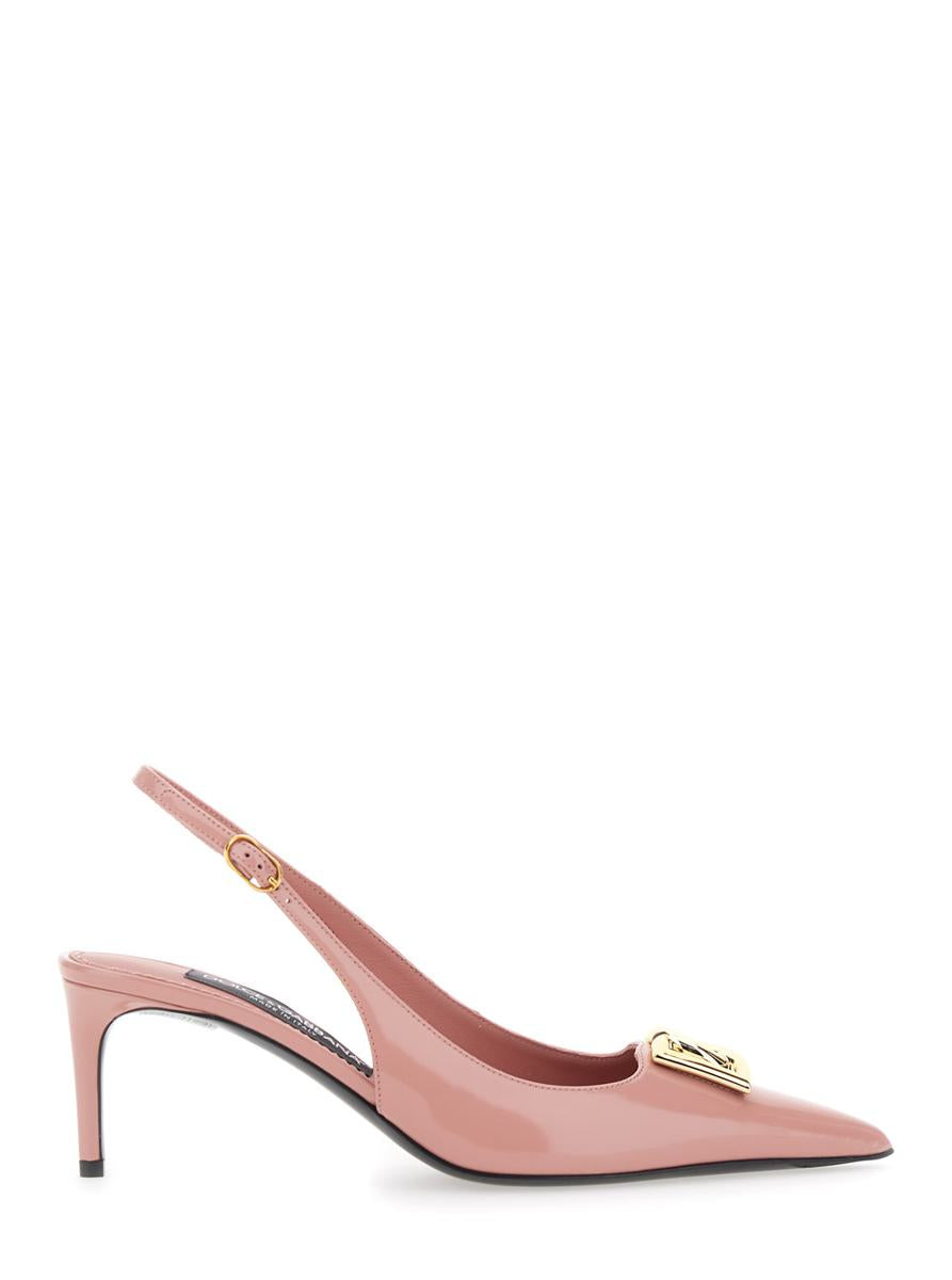 Pink Slingback Pumps With Logo Plaque On The Front In Leather Woman
