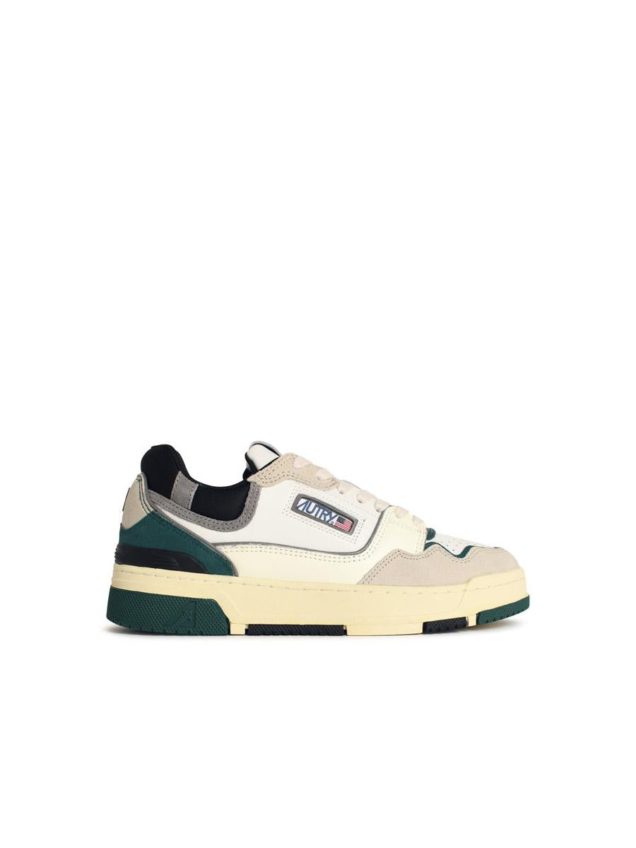 Autry 'Clc Low' White And Green 'Forest' Suede And Leather Sneakers