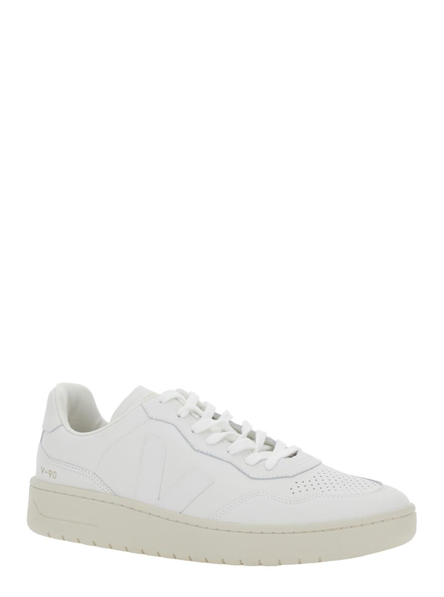 'V-90' White Sneakers With Logo Patch On The Tongue And Logo Lettering On The Heel In Leather Unisex