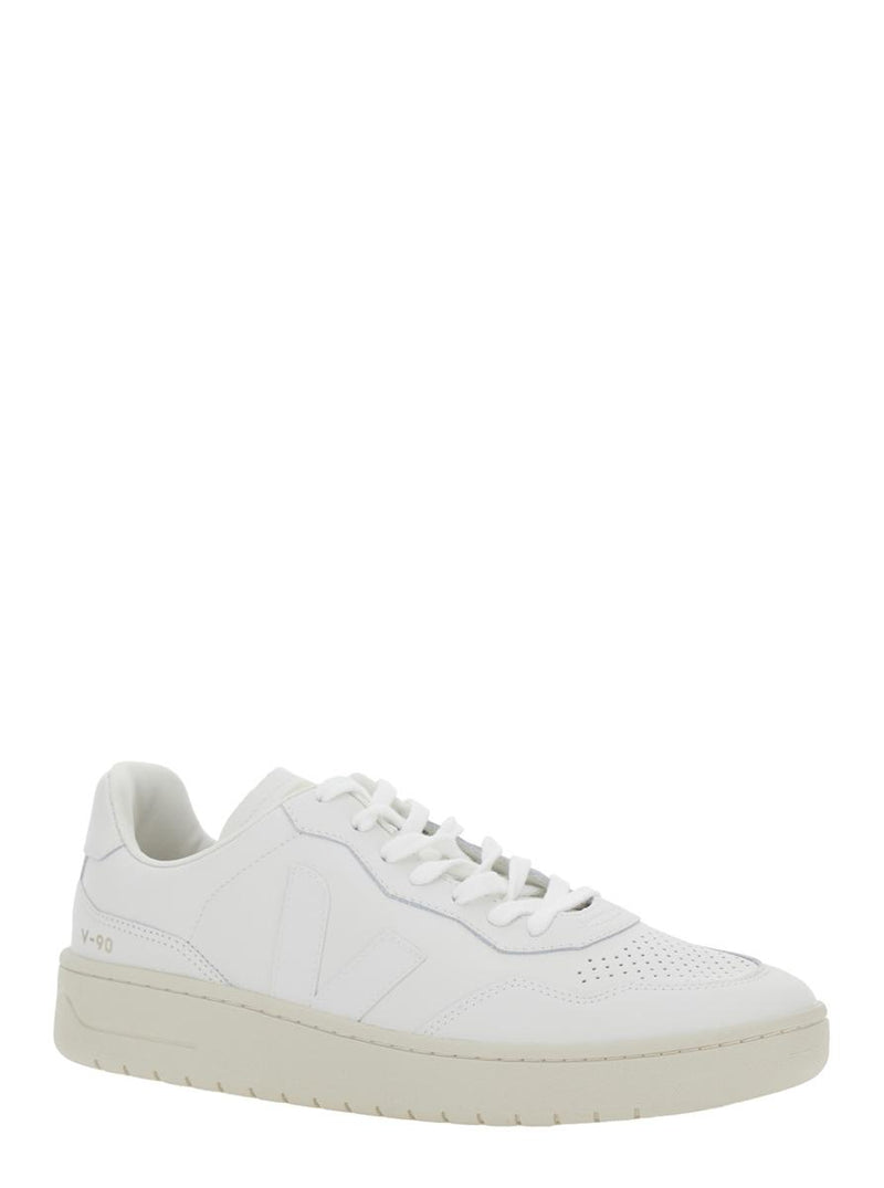 'V-90' White Sneakers With Logo Patch On The Tongue And Logo Lettering On The Heel In Leather Unisex