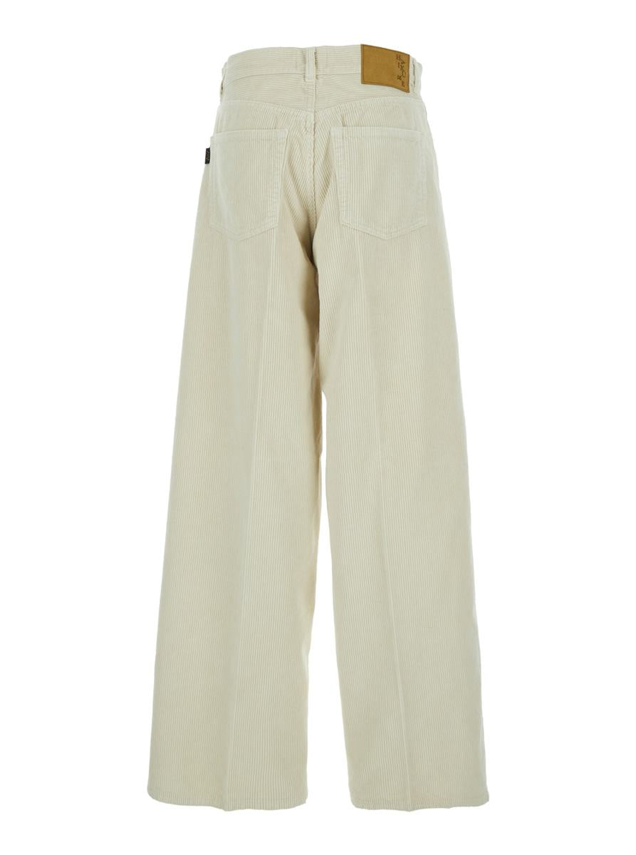 'Bethany' White Pants With Logo Patch On The Rear And Wide Leg In Corduroy Woman